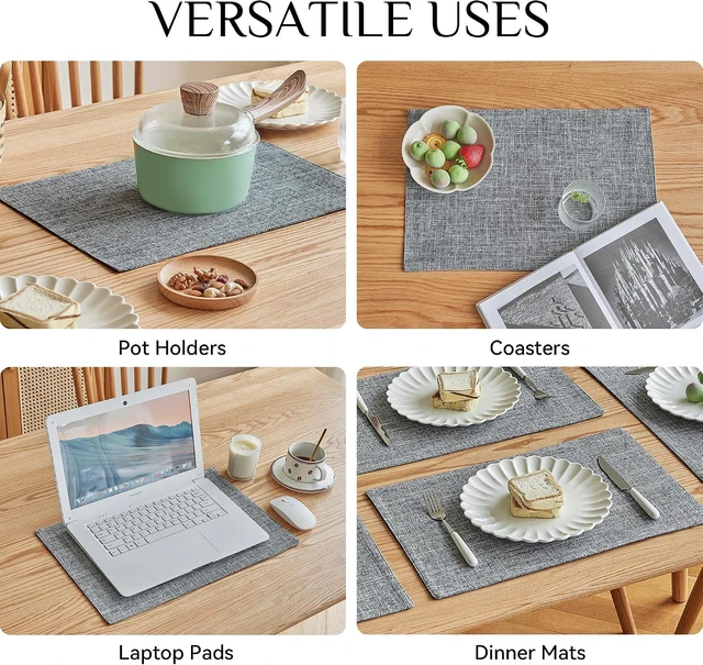 Alt view image 5 of 7 - Faux Linen Cloth Placemats Set of 4-12 x 18 Inch, Light Grey