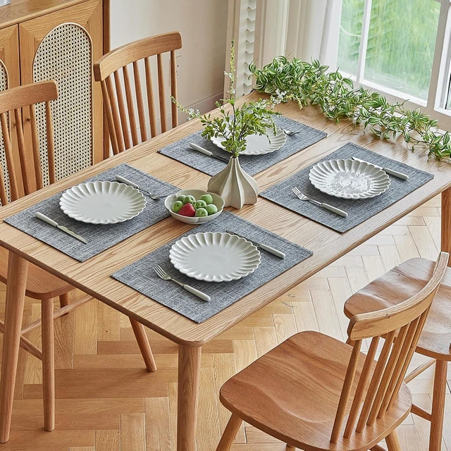 Alt view image 7 of 7 - Faux Linen Cloth Placemats Set of 4-12 x 18 Inch, Light Grey