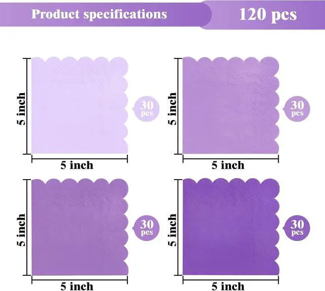 Alt view image 2 of 7 - 120PCS Gradient Purple Cocktail Beverage Party Napkins