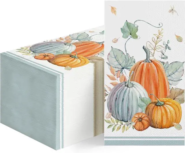 Main image of 100Pcs Fall Paper Napkins, Watercolor Pumpkin