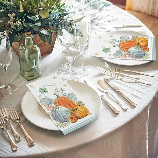 Alt view image 4 of 6 - 100Pcs Fall Paper Napkins, Watercolor Pumpkin