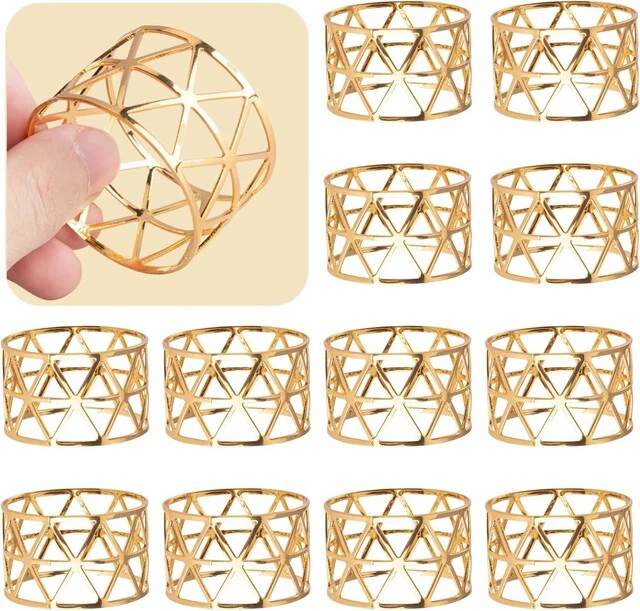 Main image of 12PCS-LUNEY Gold Napkin Rings Set of 12 Metal Napkin Holder for Table Decor | 1.8" Dia×1.14" W, Sturdy Rustproof, Easy Wipe Clean, Recyclable, for Dining Wedding Birthday Party Holiday fall