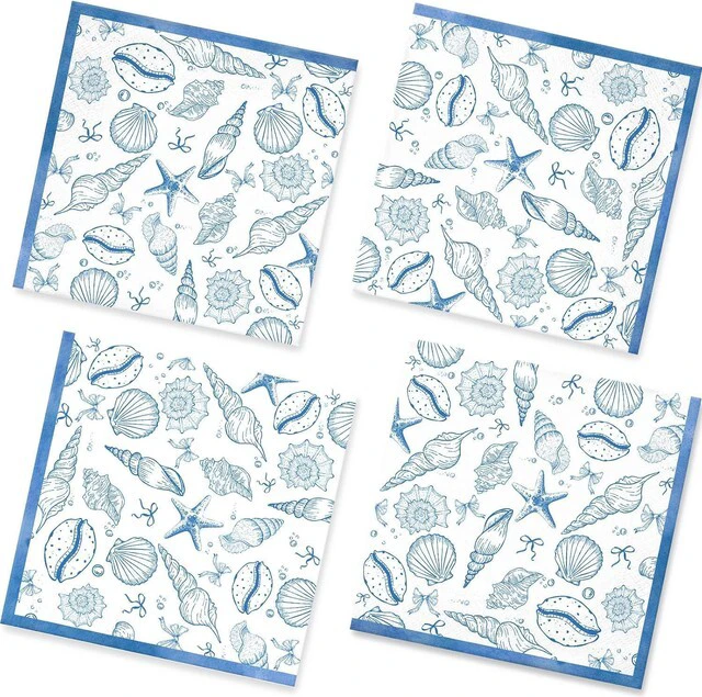 Main image of Nautical Seashell Sea Napkins - 50pcs 2Ply | Ocean Beach Cocktail Beverage Napkins, Summer, Tropical, Wedding Bridal & Birthday, Coastal Dinner Party Supplies