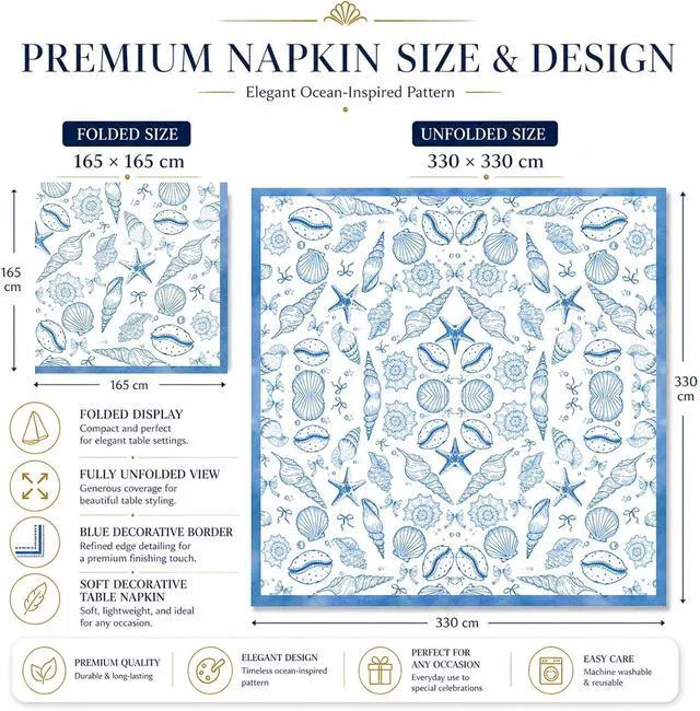 Alt view image 2 of 7 - Nautical Seashell Sea Napkins - 50pcs 2Ply | Ocean Beach Cocktail Beverage Napkins, Summer, Tropical, Wedding Bridal & Birthday, Coastal Dinner Party Supplies