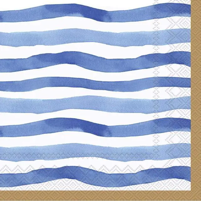 Main image of C817504 IHR 3-Ply Paper Cocktail Napkins, 5 x 5-Inches, Wavy Stripe Blue