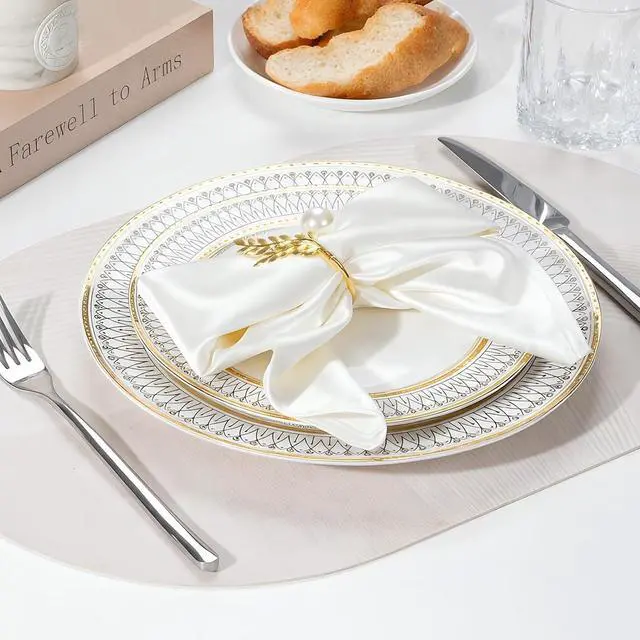 Alt view image 2 of 6 - Gold Wheat Ear Pearl Shaped Napkin Rings Set of 12 | Gold Napkin Rings, Exquisite, Suitable for Family Dinner, Wedding, Party, Table Decoration, Christmas