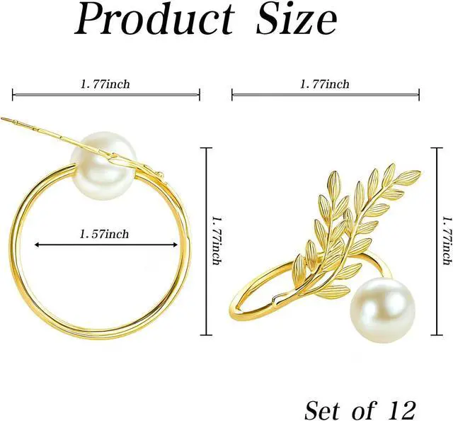Alt view image 3 of 6 - Gold Wheat Ear Pearl Shaped Napkin Rings Set of 12 | Gold Napkin Rings, Exquisite, Suitable for Family Dinner, Wedding, Party, Table Decoration, Christmas