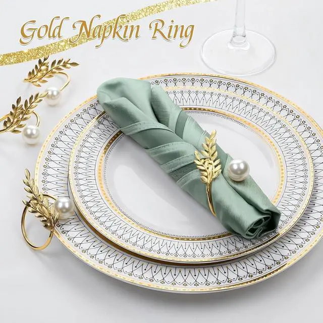 Alt view image 4 of 6 - Gold Wheat Ear Pearl Shaped Napkin Rings Set of 12 | Gold Napkin Rings, Exquisite, Suitable for Family Dinner, Wedding, Party, Table Decoration, Christmas