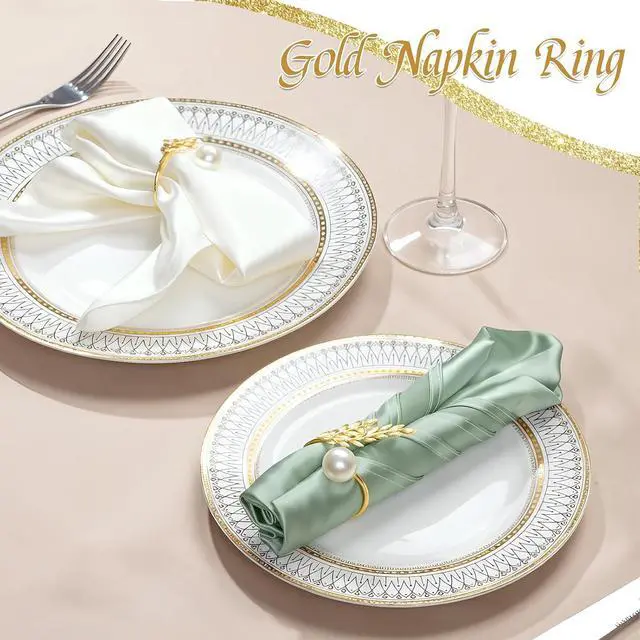 Alt view image 6 of 6 - Gold Wheat Ear Pearl Shaped Napkin Rings Set of 12 | Gold Napkin Rings, Exquisite, Suitable for Family Dinner, Wedding, Party, Table Decoration, Christmas