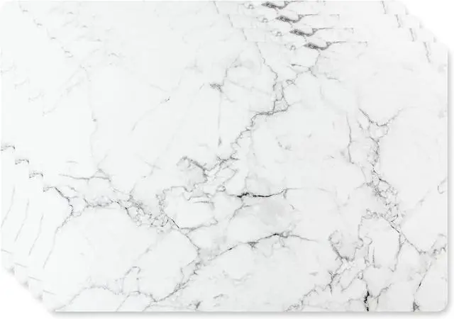 Main image of Placemat Set of 4 - Durable Woven Vinyl Placemats, Indoor/Outdoor, Heat Resistant, Washable, Wipeable, Kitchen & Patio Linens, Square Table Mats, Marble White