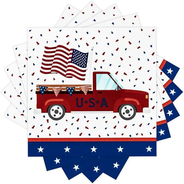 Main image of 4th of July Napkins, Patriotic Party Napkins Disposable American Flag Memorial Day Napkins Patriotic Truck Paper Cocktail Napkins Independence Day Party Decorations Holiday, 50 Pack, 3 Ply