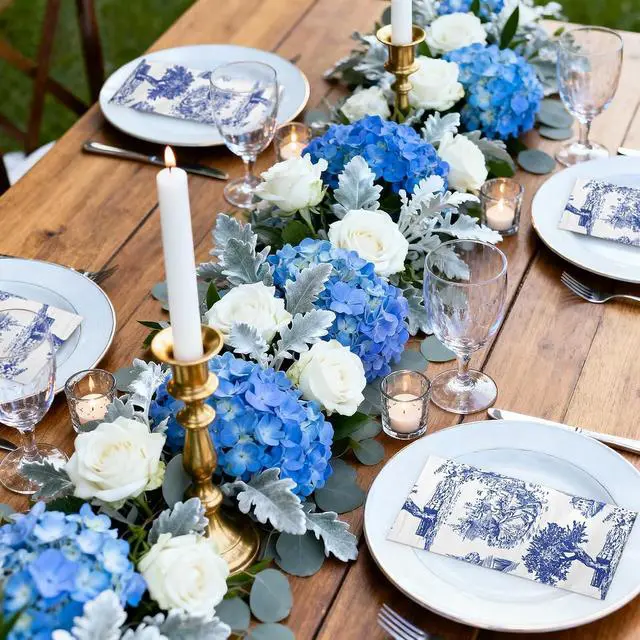 Alt view image 5 of 7 - 25 Pcs Blue Toile Decorative Paper Hand Towels, Vintage Countryside Disposable Guest Napkins for Bathroom, 3 Ply 4.3" x 7.5" Folded Seasonal Dinner Decorative for Wedding, Tea Party, Holiday