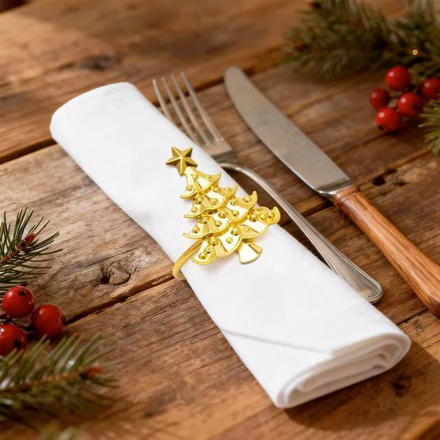 Alt view image 3 of 7 - 12pcs Christmas Napkin Rings, Gold Christmas Tree Napkin Rings Metal Napkin Holder for Xmas Holiday Party Dinner Table Decorations