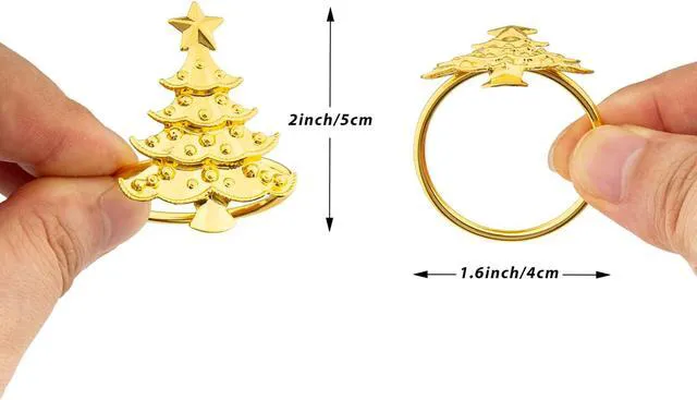 Alt view image 4 of 7 - 12pcs Christmas Napkin Rings, Gold Christmas Tree Napkin Rings Metal Napkin Holder for Xmas Holiday Party Dinner Table Decorations