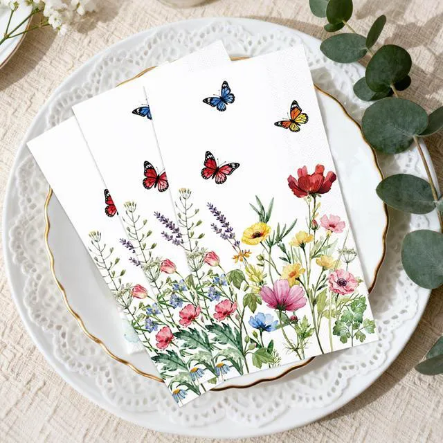 Alt view image 3 of 7 - 50 Spring Floral Napkins Wild Flower Bathroom Napkins Guest Disposable Decorative Disposable Napkins for Bathroom, Wedding, Baby Shower, Birthday, Wildflower Party Decor