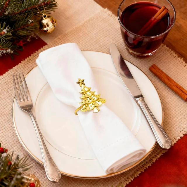 Alt view image 5 of 7 - 12pcs Christmas Napkin Rings, Gold Christmas Tree Napkin Rings Metal Napkin Holder for Xmas Holiday Party Dinner Table Decorations