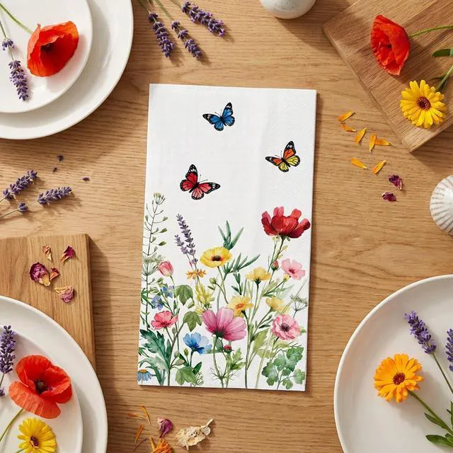 Alt view image 4 of 7 - 50 Spring Floral Napkins Wild Flower Bathroom Napkins Guest Disposable Decorative Disposable Napkins for Bathroom, Wedding, Baby Shower, Birthday, Wildflower Party Decor