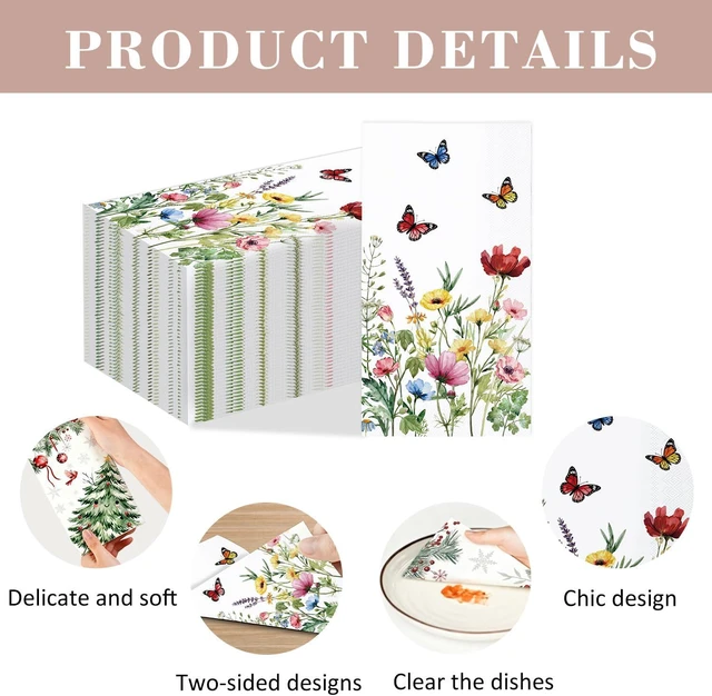 Alt view image 5 of 7 - 50 Spring Floral Napkins Wild Flower Bathroom Napkins Guest Disposable Decorative Disposable Napkins for Bathroom, Wedding, Baby Shower, Birthday, Wildflower Party Decor