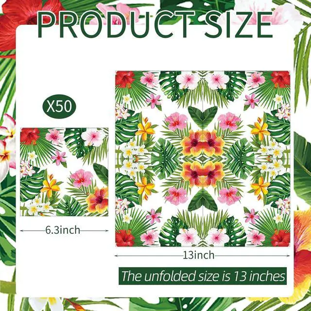 Alt view image 2 of 7 - 50 Count Tropical Hibiscus Floral Greenery Paper Napkins, Disposable Luau Party Cocktail Napkins for Hawaiian Aloha Theme Birthday, Summer BBQ, Pool Beach, and Picnic Table Decorations