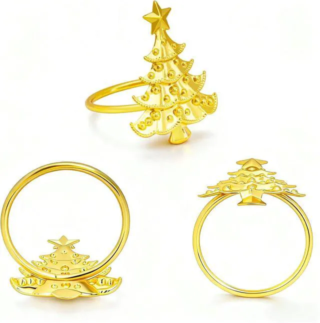 Alt view image 7 of 7 - 12pcs Christmas Napkin Rings, Gold Christmas Tree Napkin Rings Metal Napkin Holder for Xmas Holiday Party Dinner Table Decorations