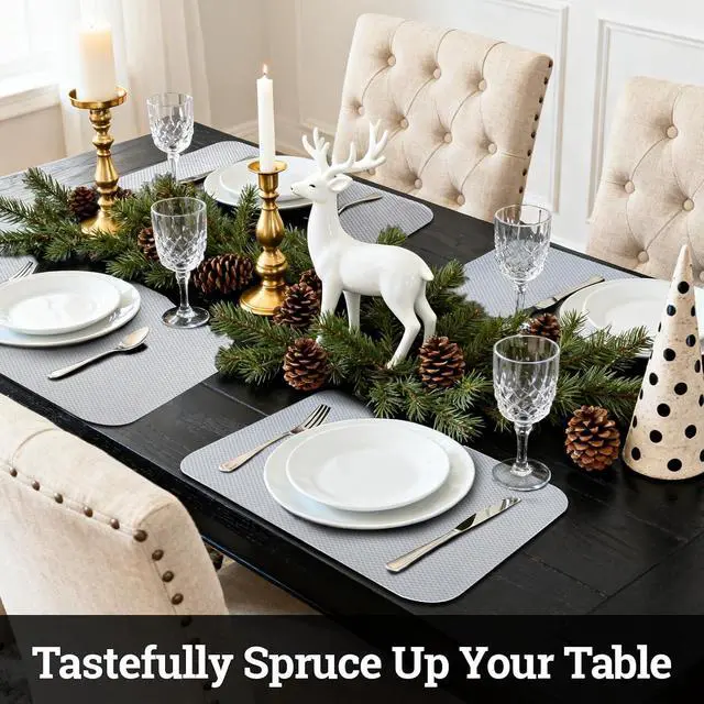 Alt view image 7 of 7 - Clear Plastic Placemats Set of 6-Polypropylene Table Protector for Dining, Kitchen, Office, Painting Table, Shelves-Heat Resistant, Crystal Clear, Wipeable Place Mats-11x15.7