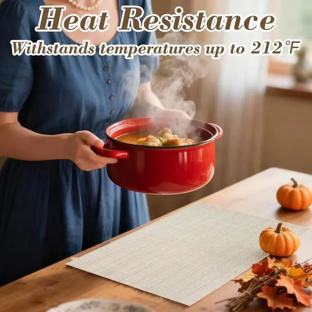 Alt view image 3 of 7 - Placemats Set of 4 - Heat Resistant Place Mats for Dining Table, Washable Vinyl Non-Slip Table Mats for Kitchen and Dining Mother's Day Engagement Wedding Party Thanksgiving(Beige