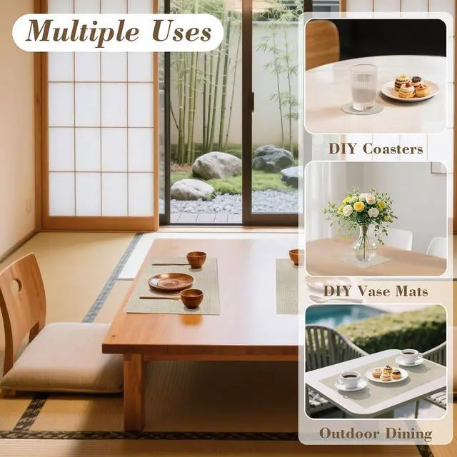 Alt view image 6 of 7 - Placemats Set of 4 - Heat Resistant Place Mats for Dining Table, Washable Vinyl Non-Slip Table Mats for Kitchen and Dining Mother's Day Engagement Wedding Party Thanksgiving(Beige