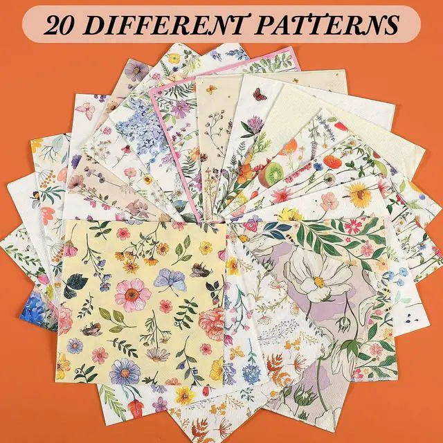 Alt view image 5 of 7 - 20 Pack Assorted Floral Napkins for Decoupage Wildflower Decorative Paper Napkins for Decoupage, Floral Cocktail Napkin 6.5'' for DIY Wedding Birthday Gift Party Baby Shower, 20 Styles