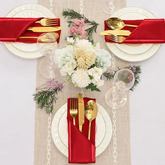 Alt view image 2 of 6 - 12 Pieces Red Satin Napkins, 17" x 17" Square Table Napkins, Silky Soft Smooth Washable Napkins for Restaurant, Weddings, Dinner, Party Decoration