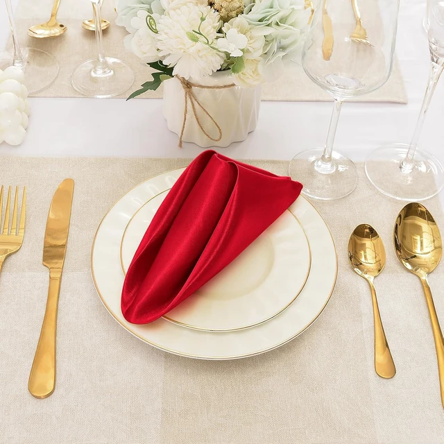 Alt view image 4 of 6 - 12 Pieces Red Satin Napkins, 17" x 17" Square Table Napkins, Silky Soft Smooth Washable Napkins for Restaurant, Weddings, Dinner, Party Decoration
