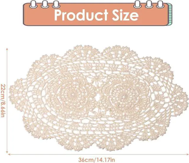Alt view image 2 of 7 - 2PCS Lace Crochet Doilies for Tables, Handmade Table Doilies Knitted Coasters Vintage Round Placemats Floral Tablecloth for Kitchen Dining Room Wedding Decoration Beige