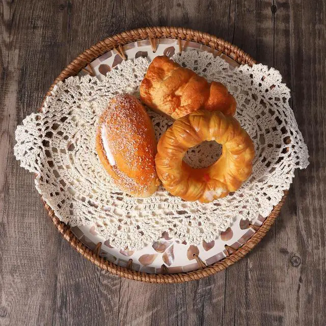 Alt view image 3 of 7 - 2PCS Lace Crochet Doilies for Tables, Handmade Table Doilies Knitted Coasters Vintage Round Placemats Floral Tablecloth for Kitchen Dining Room Wedding Decoration Beige