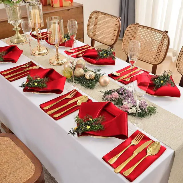 Alt view image 3 of 6 - 12 Pieces Red Satin Napkins, 17" x 17" Square Table Napkins, Silky Soft Smooth Washable Napkins for Restaurant, Weddings, Dinner, Party Decoration