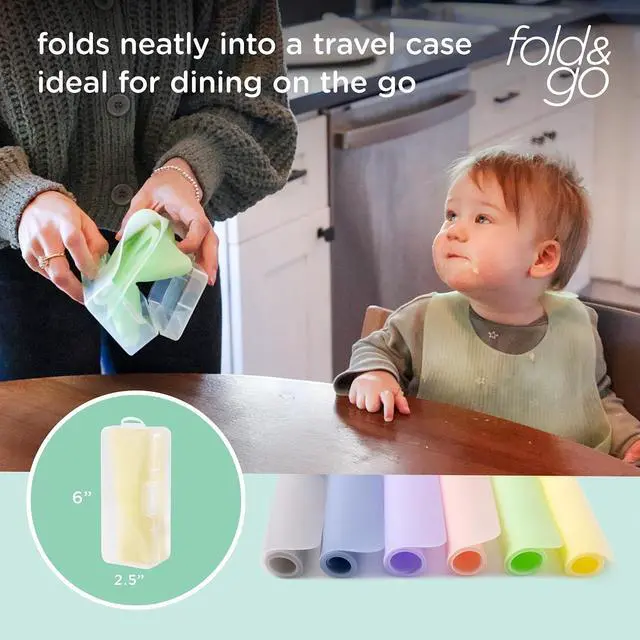 Alt view image 3 of 7 - Fold N Go Silicone Placemat w Travel Case | Dishwasher Safe, BPA Free, Non-Slip, Waterproof | Mini Dining Mat for Infants, Babies, Toddlers and Kids (1, Blueberry)