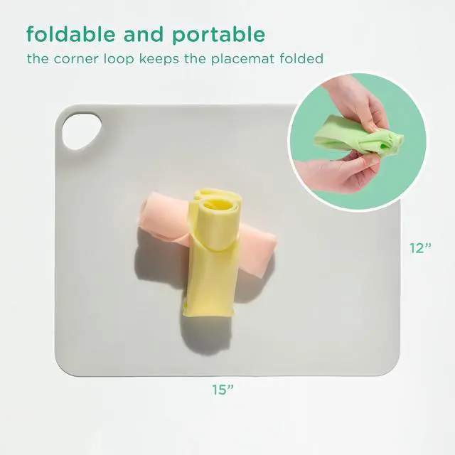 Alt view image 2 of 7 - Fold N Go Silicone Placemat w Travel Case | Dishwasher Safe, BPA Free, Non-Slip, Waterproof | Mini Dining Mat for Infants, Babies, Toddlers and Kids (1, Blueberry)