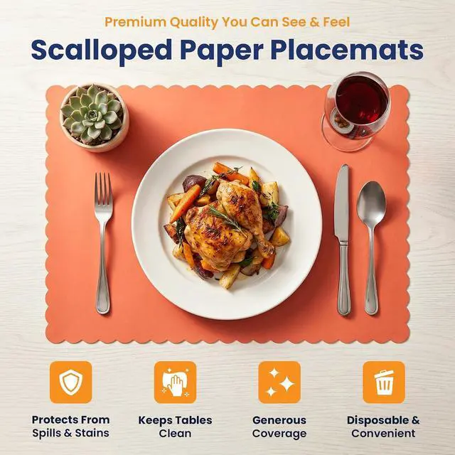 Alt view image 5 of 7 - Disposable Paper Placemats, Scalloped Edge Table Mats, White, Pack of 100