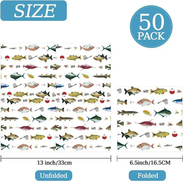 Alt view image 2 of 7 - 50 Pcs Fishing Napkins 13 x 13 Inches, Fishing Birthday Paper Napkins Disposable Luncheon Party Napkin Cocktail Napkins for for Ofishally One Birthday Decorations (Fishing)