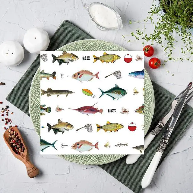 Alt view image 4 of 7 - 50 Pcs Fishing Napkins 13 x 13 Inches, Fishing Birthday Paper Napkins Disposable Luncheon Party Napkin Cocktail Napkins for for Ofishally One Birthday Decorations (Fishing)