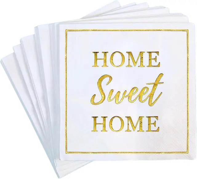 Main image of Housewarming Party Decorations Napkins, 50 Pack, Home Sweet Home Paper Napkin in White and Gold Foil, New Home Gift Ideas, Open House Real Estate Agent Gifts to Clients