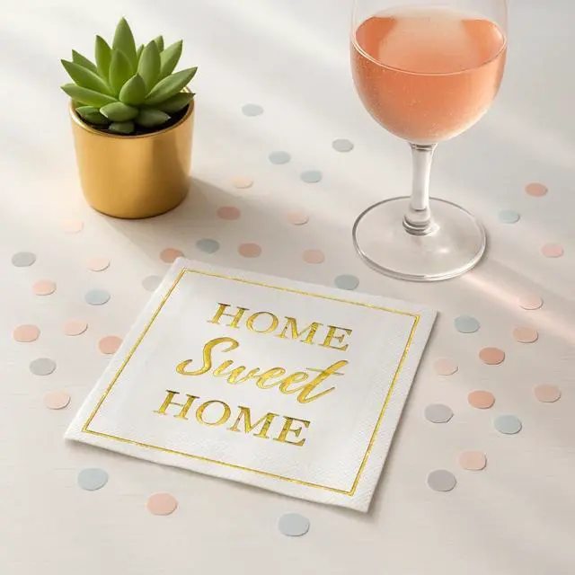 Alt view image 6 of 7 - Housewarming Party Decorations Napkins, 50 Pack, Home Sweet Home Paper Napkin in White and Gold Foil, New Home Gift Ideas, Open House Real Estate Agent Gifts to Clients