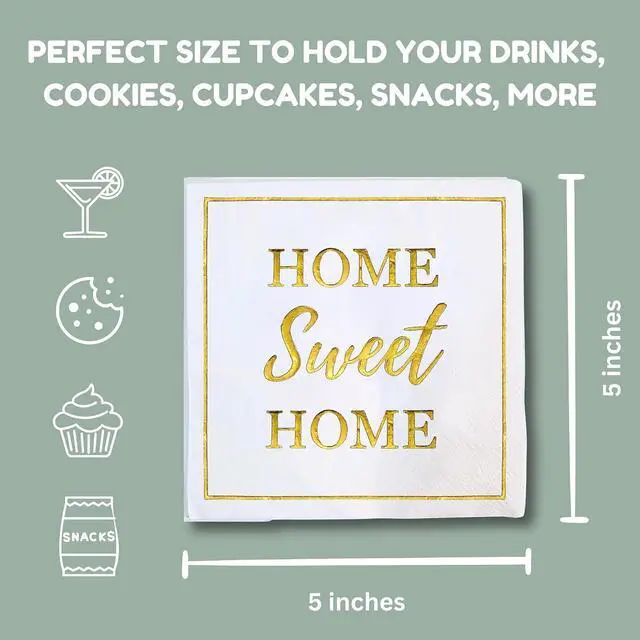 Alt view image 4 of 7 - Housewarming Party Decorations Napkins, 50 Pack, Home Sweet Home Paper Napkin in White and Gold Foil, New Home Gift Ideas, Open House Real Estate Agent Gifts to Clients