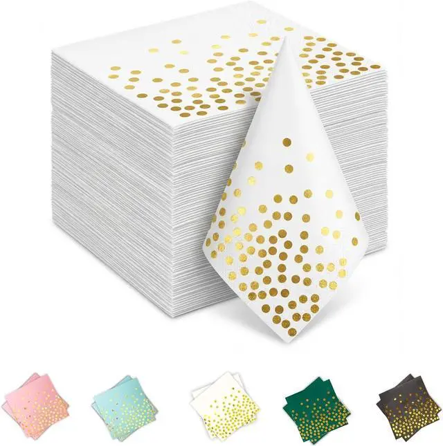 Main image of 100 Gold Napkins,White and Gold Cocktail napkins,6.5 Inch