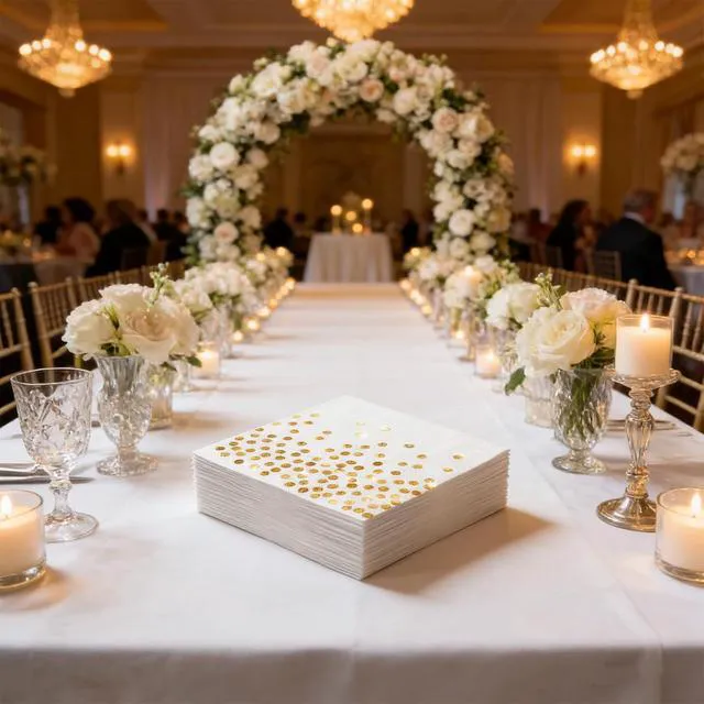 Alt view image 4 of 7 - 100 Gold Napkins,White and Gold Cocktail napkins,6.5 Inch