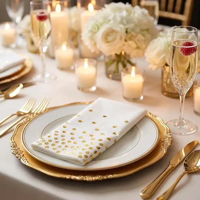 Alt view image 7 of 7 - 100 Gold Napkins,White and Gold Cocktail napkins,6.5 Inch