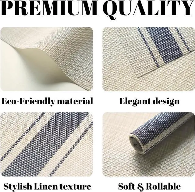 Alt view image 2 of 7 - Placemats Set of 4 Vinyl/Plastic Woven Place Mats for Kitchen Table Indoor/Outdoor Washable Placemat Wipeable Dining Table Mats (Khaki Blue,4)