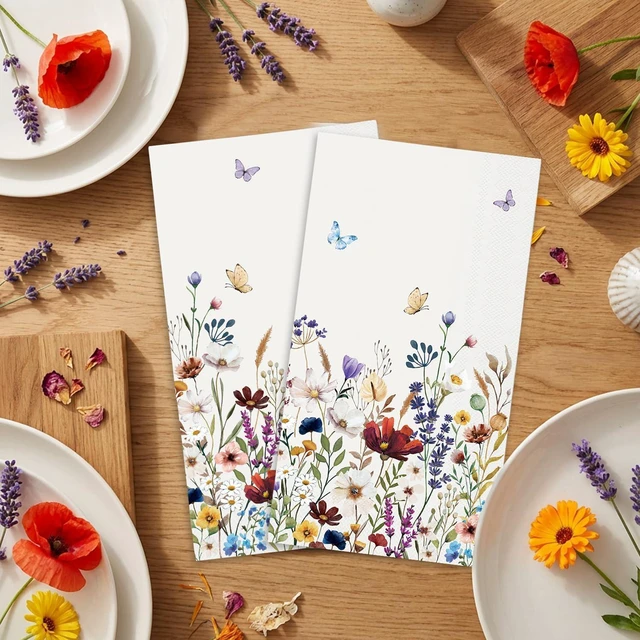 Alt view image 4 of 7 - 50 Spring Floral Paper Napkins Vintage Flower Bathroom Napkins Guest Disposable Decorative Guest Napkins for Bathroom, Wedding, Baby Shower, Birthday, Wildflower Party Decor