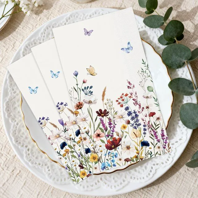 Alt view image 3 of 7 - 50 Spring Floral Paper Napkins Vintage Flower Bathroom Napkins Guest Disposable Decorative Guest Napkins for Bathroom, Wedding, Baby Shower, Birthday, Wildflower Party Decor