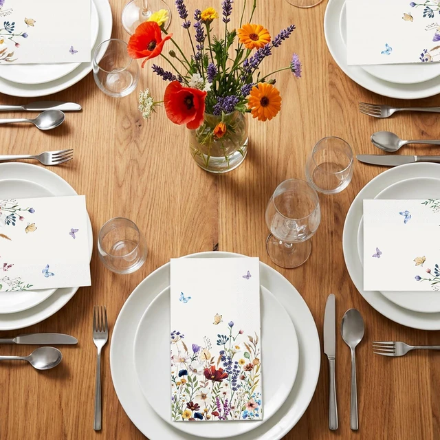 Alt view image 7 of 7 - 50 Spring Floral Paper Napkins Vintage Flower Bathroom Napkins Guest Disposable Decorative Guest Napkins for Bathroom, Wedding, Baby Shower, Birthday, Wildflower Party Decor