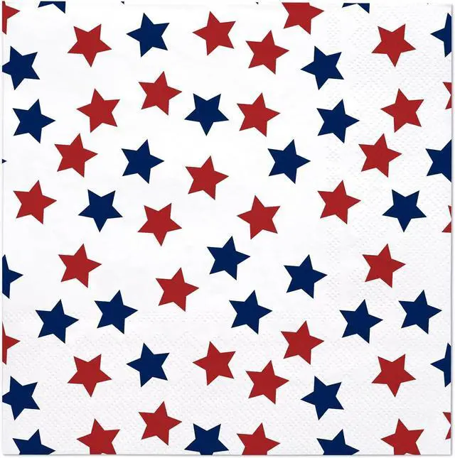 Main image of 50Pcs 4th of July Star Paper Napkins - 3-Ply Red and Blue Star Disposable Luncheon Napkins for Independence Day, Summer Party and Memorial Day - 6.5 x 6.5 In