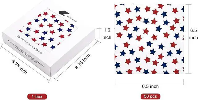 Alt view image 2 of 7 - 50Pcs 4th of July Star Paper Napkins - 3-Ply Red and Blue Star Disposable Luncheon Napkins for Independence Day, Summer Party and Memorial Day - 6.5 x 6.5 In